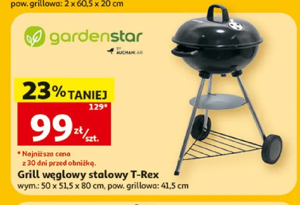 Grill węglowy stalowy T-Rex Gardenstar promocja w Auchan