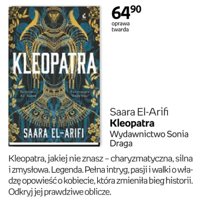Książka Saara El-Arifi Kleopatra Wydawnictwo Sonia Draga oprawa twarda promocja w Empik