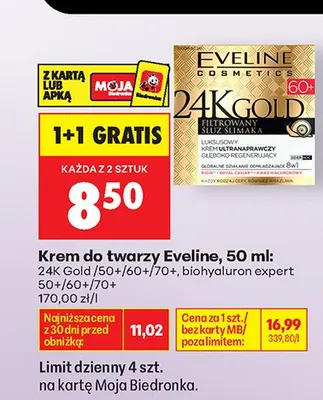 Krem do twarzy Eveline 24K Gold 60+ promocja w Biedronka