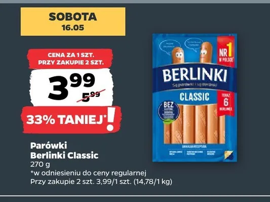 Parówki Berlinki Classic promocja w Netto