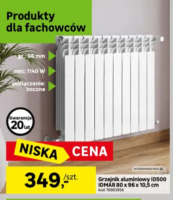 Grzejnik aluminiowy ID500 Idmar 80x96x10,5 cm promocja w Leroy Merlin