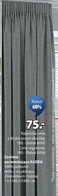 Zasłona zaciemniająca Aldra (poliester, tkanina z zamkiem i taśmą 2x140x0300 cm) promocja w Jysk