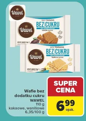 Wafle bez dodatku cukru Wawel kakaowe promocja w Carrefour
