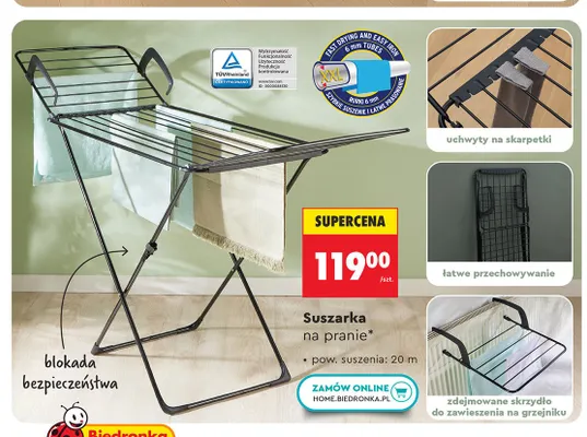 Suszarka na pranie Smukee 20 m promocja w Biedronka