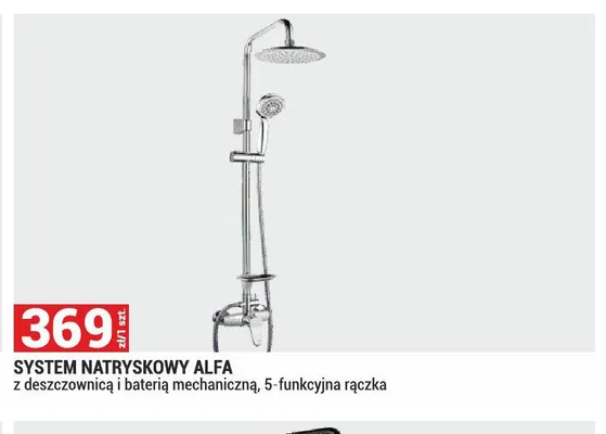 System natryskowy Alfa z deszczownicą i baterią mechaniczną 5-funkcyjna rączka promocja w Merkury Market