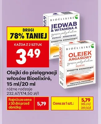 Olejek do pielęgnacji włosów Bioelixire Olejek Arganowy promocja w Biedronka