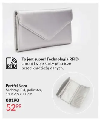 Portfel Nora srebrny 19x2,5x11cm promocja w AVON