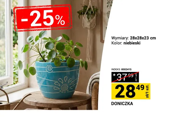 Doniczka 28x28x23 cm niebieska promocja w Merkury Market