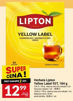 Herbata czarna Lipton Yellow Label promocja w Twój Market
