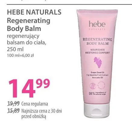 Regenerujący balsam do ciała Hebe Naturals Regenerating Body Balm promocja w Hebe