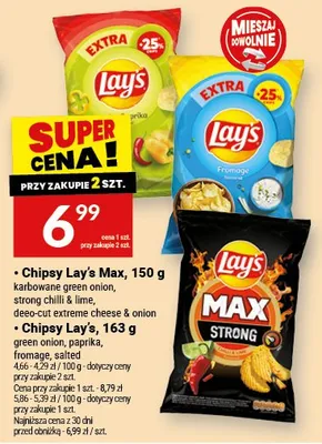 Chipsy Lay's Max karłowanic green onion, strong chilli & lime, deco-cut extreme cheese & onion promocja w Twój Market