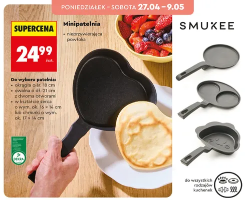 Minipatelnia Smukee owalna nieprzywierająca powłoka dł. 21cm z dwoma otworami promocja w Biedronka