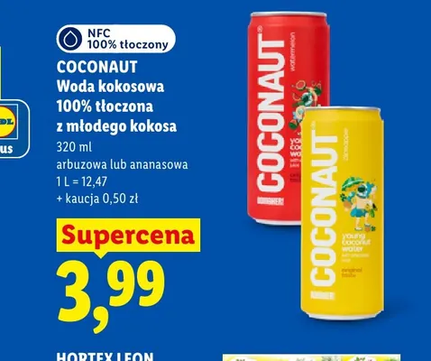 Woda kokosowa tłoczona z młodego kokosa ananasowa Coconaut 100% promocja w Lidl