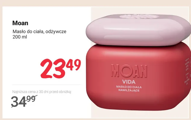 Masło do ciała odżywcze Moan promocja w Rossmann