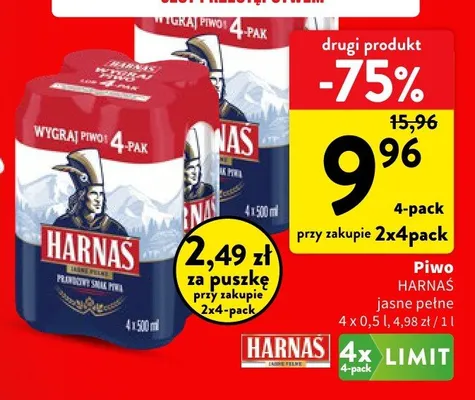 Piwo Harnas jasne pełne 4-pack promocja w Intermarche