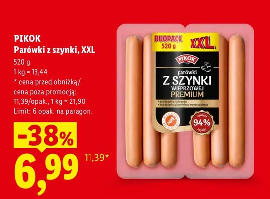 Parówki z szynki Pikok XXL promocja w Lidl