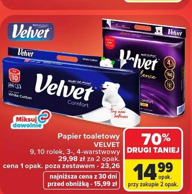 Papier toaletowy Velvet Excellence 9 rolek promocja w Carrefour