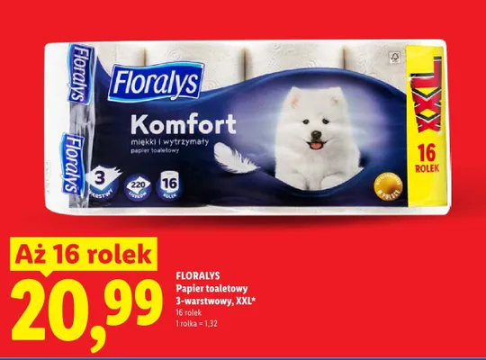Papier toaletowy Komfort 3-warstwowy XXL Floralys promocja w Lidl
