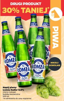 Napój piwny Łomża Radler 0,0% promocja w Netto