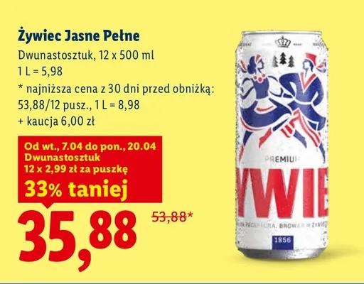 Piwo Jasne Pełne Dwunastosztuk, 12 x 500 ml promocja w Lidl