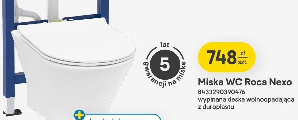 Miska WC Roca Nexo 8433290390476 wypinana deska wolnoopadająca z duroplastu promocja w Castorama