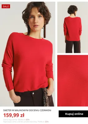 Sweter w malinowym odcieniu czerwieni Greenpoint promocja w Greenpoint