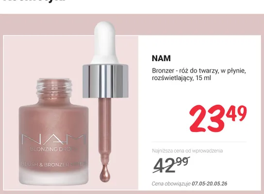 Bronzer - róż do twarzy w płynie rozświetlający NAM promocja w Rossmann