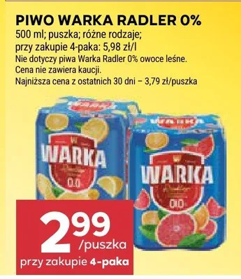 Piwo Warka Radler 0% promocja w Stokrotka