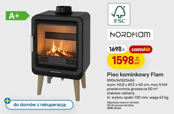 Piec kominkowy Flam Nordflam promocja w Castorama
