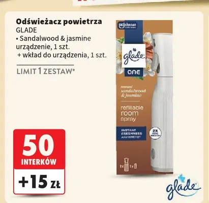 Odświeżacz powietrza Sandalwood & jasmine urządzenie + wkład do urządzenia Glade promocja w Intermarche