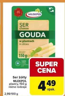 Ser żółty w plastrach, różne rodzaje promocja w Carrefour Express