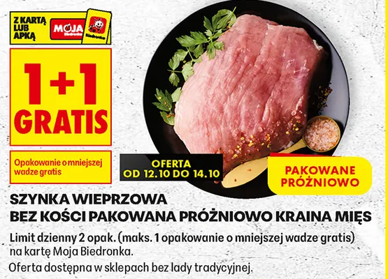 Szynka wieprzowa bez kości pakowana próżniowo Kraina Mięs promocja w Biedronka
