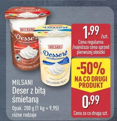 Deser z bitą śmietaną MILSANI promocja w Aldi
