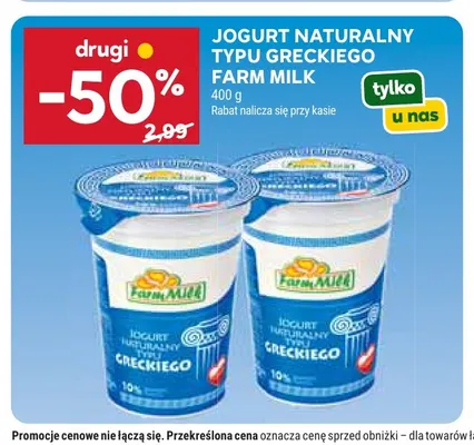 Jogurt naturalny typu greckiego Farm Milk promocja w Stokrotka