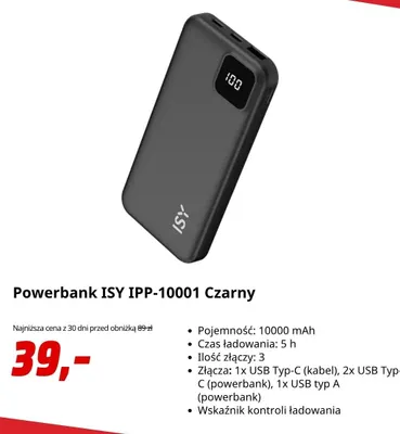 Powerbank Isy IPP-10001 czarny promocja w Media Markt