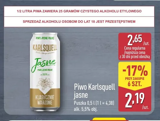 Piwo Karlsquell promocja w Aldi