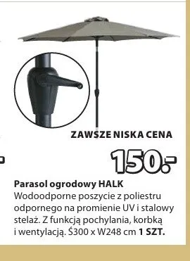 Parasol ogrodowy HALK Ś300xW248cm promocja w Jysk