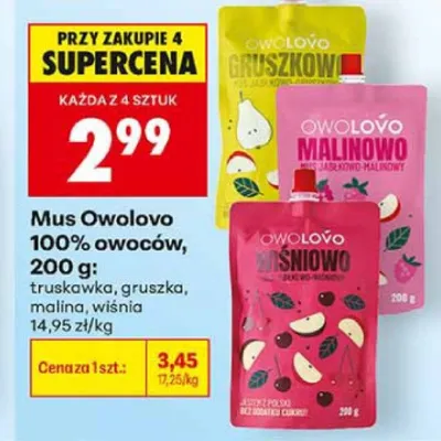 Mus Owolovo 100% owoców wiśnia promocja w Biedronka