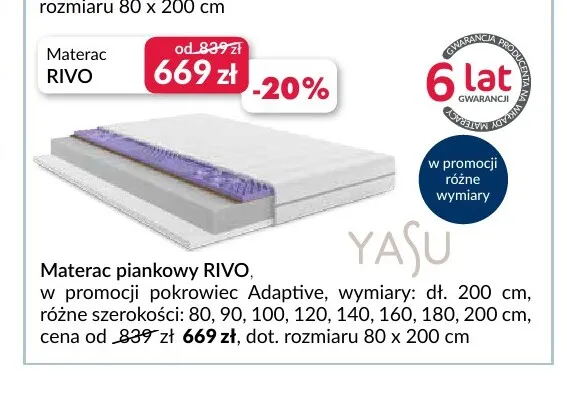 Materac piankowy Rivo 80x200 cm Yasu promocja w Salony Agata