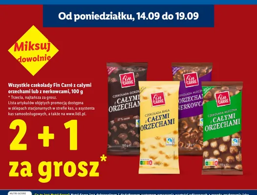Czekolady Fin Carré z całymi orzechami lub z nerkowcami promocja w Lidl