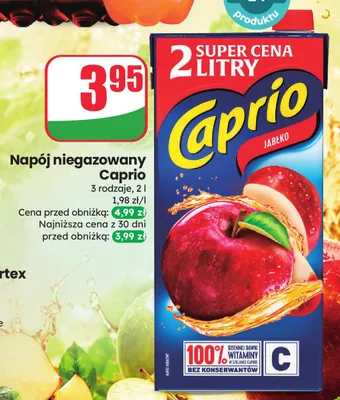 Napój niegazowany Caprio jabłkowy promocja w Dino