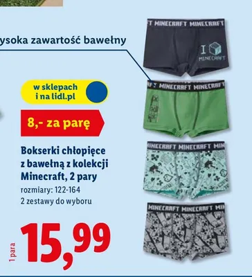 Bokserki chłopięce z bawełną z kolekcji Minecraft, 2 pary promocja w Lidl