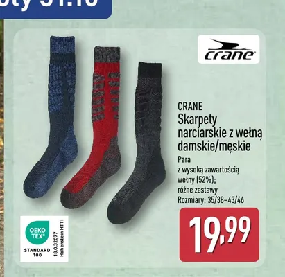 Skarpety narciarskie z wełną damskie/męskie Crane promocja w Aldi