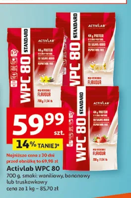 Suplement WPC 80 smaki: waniliowy, bananowy lub truskawkowy promocja w Auchan