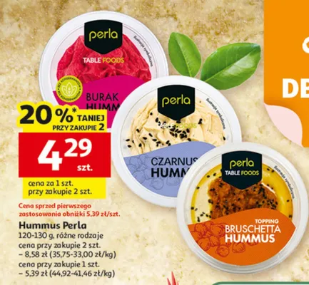 Hummus Perla 120-130 g, różne rodzaje promocja w Auchan