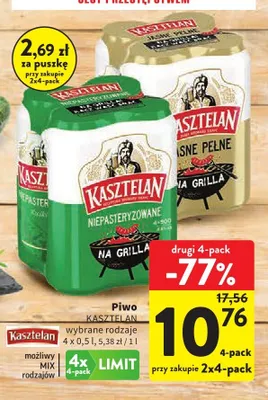 Piwo Kasztelan Niepasteryzowane 4-pak 500 ml promocja w Intermarche