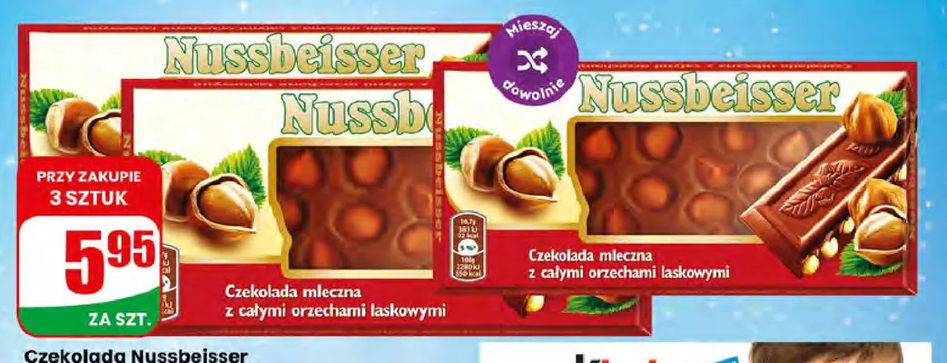 Czekolada mleczna z całymi orzechami laskowymi Nussbeisser promocja w Dino