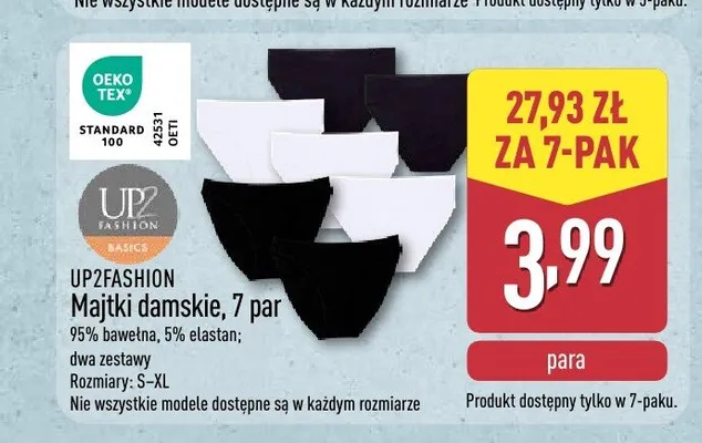 Majtki damskie UP2FASHION BASICS 7-pak promocja w Aldi
