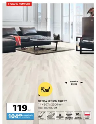 Deska podłogowa jesionowa Barlinek Jesion Triest 14x207x2200 mm promocja w Komfort