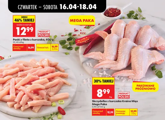 Skrzydełka z kurczaka pakowane próżniowo Mega Paka promocja w Biedronka